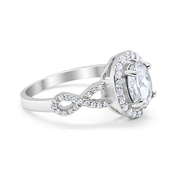 Art Deco Halo Wedding Ring Oval Round Simulated Cubic Zirconia 925 Sterling Silver